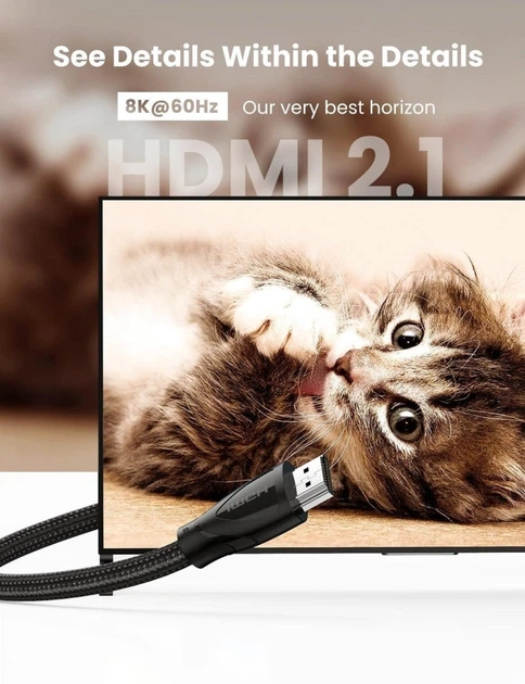 Кабель відео Ugreen HDMI 2.1 8K 3D 48Gbps HDR 0.5М Black (YM1152) - зображення 2