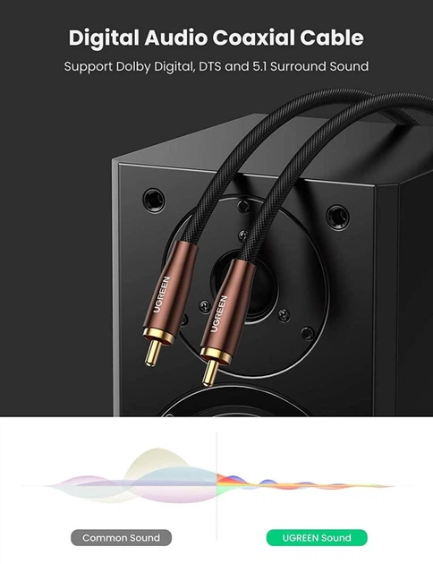 Цифровой коаксиальный кабель UGREEN RCA-RCA Стерео аудиокабель Hi-Fi 2 м Black (YM1728) - Фото 2 Цифровой коаксиальный кабель UGREEN RCA-RCA Стерео аудиокабель Hi-Fi 2 м Black (YM1728) - изображение 2