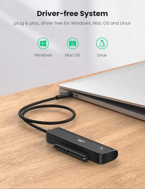 Кабель-адаптер UGREEN SATA-USB C для 2,5-дюймового SSD и жесткого диска Black (YM1036) - изображение 4
