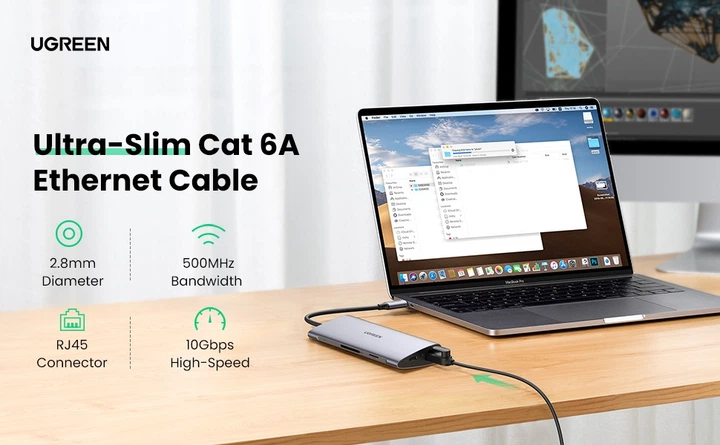 Патч корд Ugreen сетевой кабель 10 Гбит\с Ethernet RJ45 Cat 6a круглый 0.5М Black (YM1155) - изображение 8
