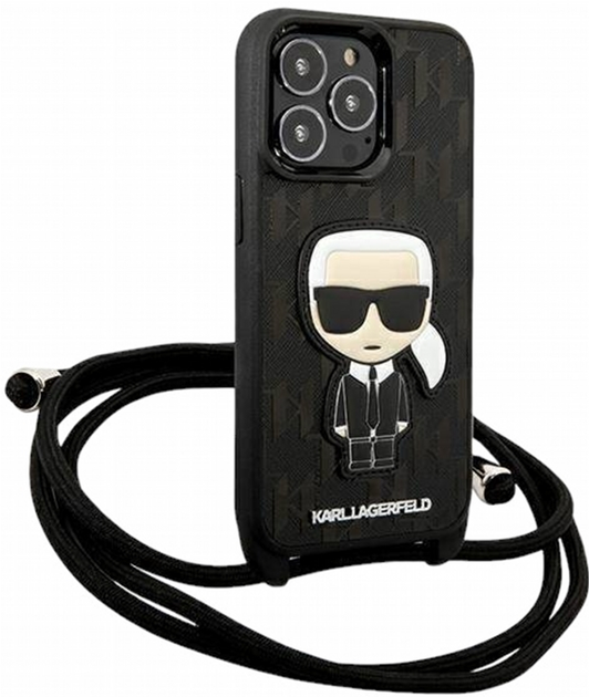 Etui CG Mobile Karl Lagerfeld Leather Monogram Patch and Cord Iconik do Apple iPhone 13/13 Pro Czarny (3666339049904) - obraz 1