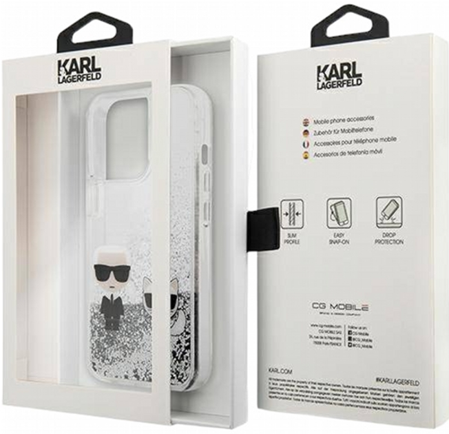 Etui CG Mobile Karl Lagerfeld Liquid Glitter Karl&Choupette do Apple 13/13 Pro Srebrny (3666339027353) - obraz 3