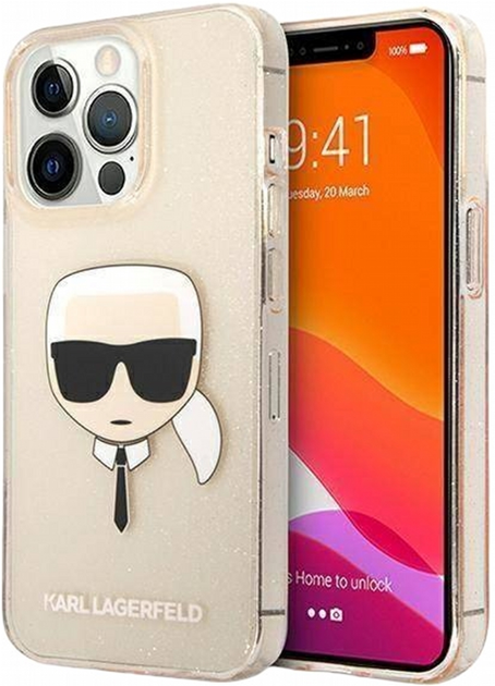 Панель CG Mobile Karl Lagerfeld Glitter Karl`s Head для Apple iPhone 13/13 Pro Gold (3666339027599) - зображення 1