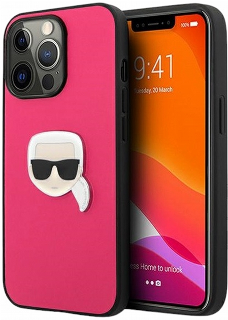 Панель CG Mobile Karl Lagerfeld Leather Ikonik Karl Head Metal для Apple iPhone 13/13 Pro Pink (3666339028596) - зображення 1