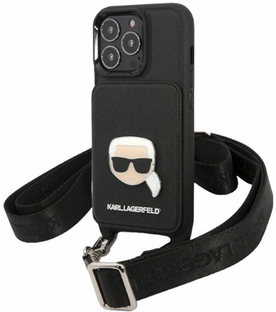 Etui CG Mobile Karl Lagerfeld Saffiano Metal Karl Head do Apple iPhone 13/13 Pro Czarny (3666339051754) - obraz 1