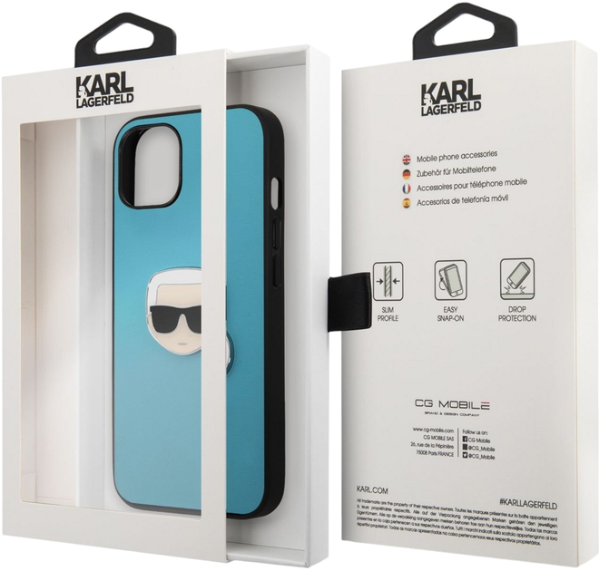 Etui CG Mobile Karl Lagerfeld Leather Iconic Karl Head Metal do Apple iPhone 13 mini Niebieski (3666339028619) - obraz 3
