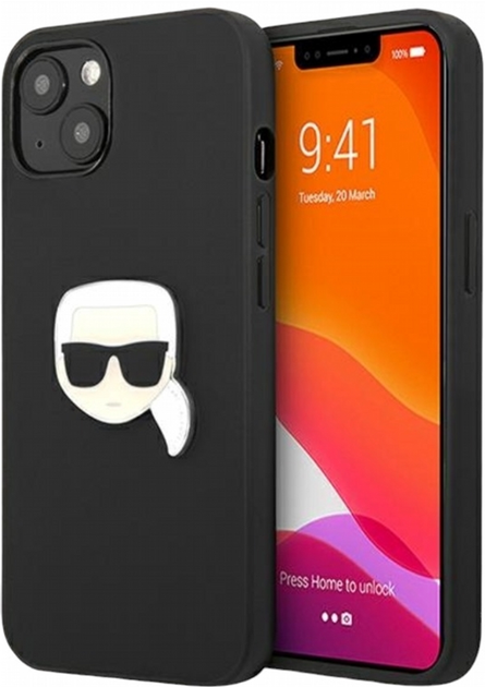 Панель CG Mobile Karl Lagerfeld Leather Ikonik Karl Head Metal для Apple iPhone 13 mini Black (3666339028497) - зображення 1