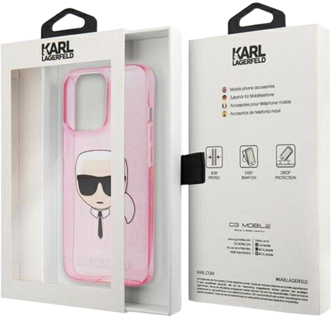 Панель CG Mobile Karl Lagerfeld Glitter Karl Head для Apple iPhone 13 Pro Max Pink (3666339027568) - зображення 1