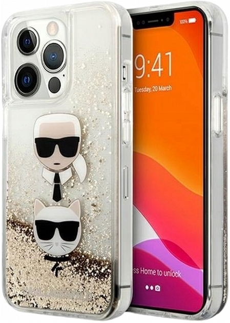 Панель CG Mobile Karl Lagerfeld Liquid Glitter Karl&Choupette Head для Apple iPhone 13 Pro Max Gold (3666339028961) - зображення 1