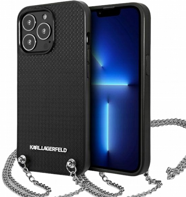 Etui CG Mobile Karl Lagerfeld Leather TextuCzerwony and Chain do Apple iPhone 13 Pro Max Czarny (3666339049959) - obraz 1