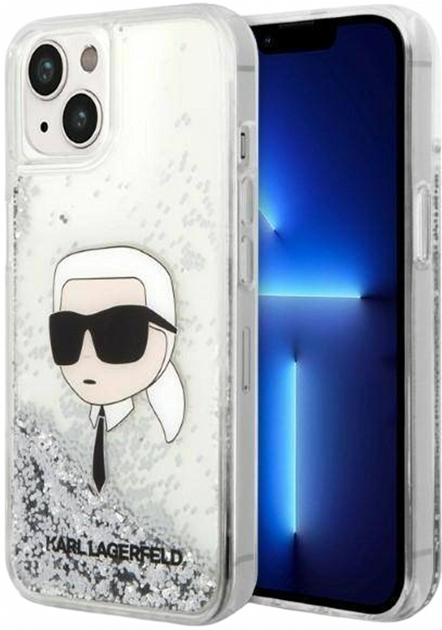 Etui CG Mobile Karl Lagerfeld Glitter Karl Head do Apple iPhone 14 Plus Srebrny (3666339086855) - obraz 1
