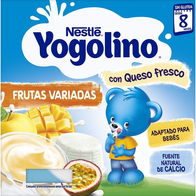 Молочний десерт Nestle Yogolino Fresh Cheese With Assorted Fruits 4 x 100 г (7613032222123) - зображення 1