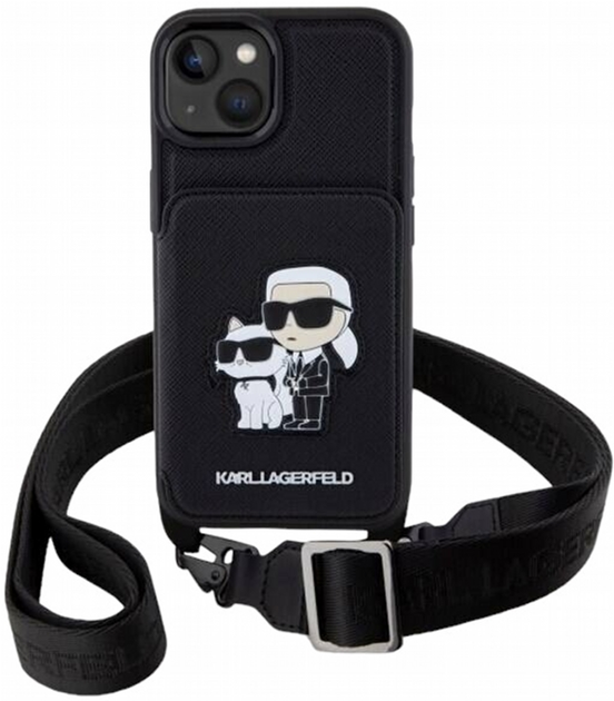 Etui CG Mobile Karl Lagerfeld Crossbody Saffiano Karl&Choupette do Apple iPhone 14 Czarny (3666339123260) - obraz 2