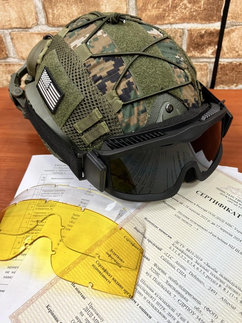 Шлем FAST USA NIJ IIIA , тактические очки, Walkers Razor Активные шумоподавляющие стрелковые наушники, крепления чебурашки, кавер - изображение 2