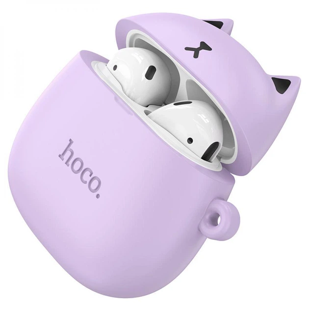 Наушники беспроводные детские HOCO CAT True wireless stereo headset (BT5.3, 35/350mAh, 4h). Lilac - изображение 4