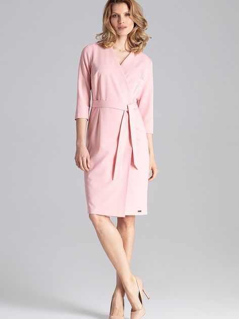 Sukienka kopertowa damska wiązana w pasie Figl M654 S Różowa (5902194363655) - obraz 1