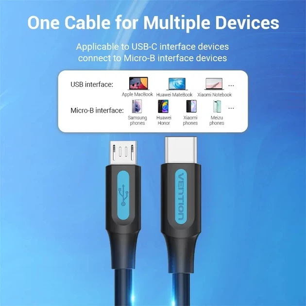 Кабель для синхронизации Vention USB Type C - Micro USB 0.5 м Black (YM0577) - Фото 7 Кабель для синхронизации Vention USB Type C - Micro USB 0.5 м Black (YM0577) - изображение 7