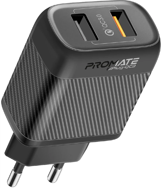 Сетевое зарядное устройство Promate BiPlug-QC3 18 Вт 2xUSB-A Black ...