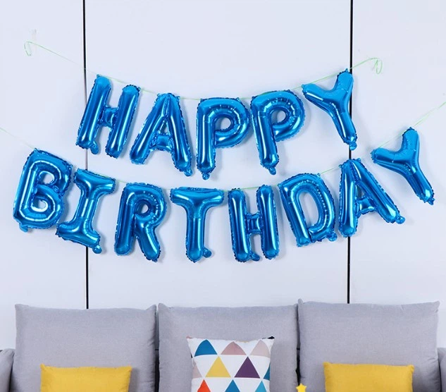 Фольгированные надпись синие буквы Happy Birthday, надувная фигурная, размер букв 40 см на день рождения - Фото 1 Фольгированные надпись синие буквы Happy Birthday, надувная фигурная, размер букв 40 см на день рождения - изображение 1
