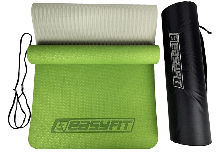 Коврик для йоги и фитнеса EasyFit TPE+TC 6 мм двухслойный + Чехол зеленый с серым - изображение 2