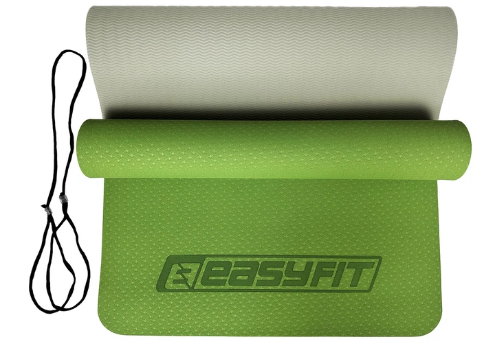 Килимок для йоги та фітнесу EasyFit TPE+TC 6мм двошаровий зелений-сірий - зображення 2