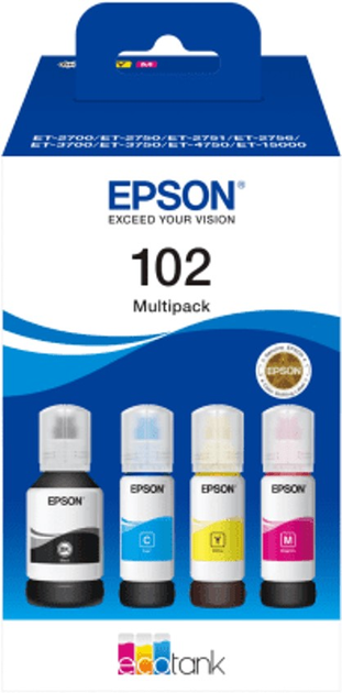 Набір чорнил Epson 102 EcoTank Multipack Cyan/Magenta/Yellow/Black (8715946684895) - зображення 1
