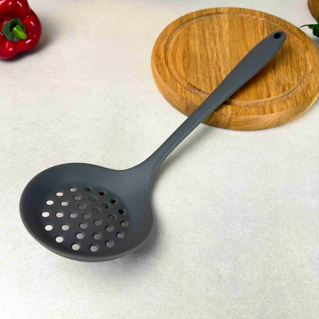 Серая силиконовая шумовка для кухни 32,5х10,5 см - изображение 3