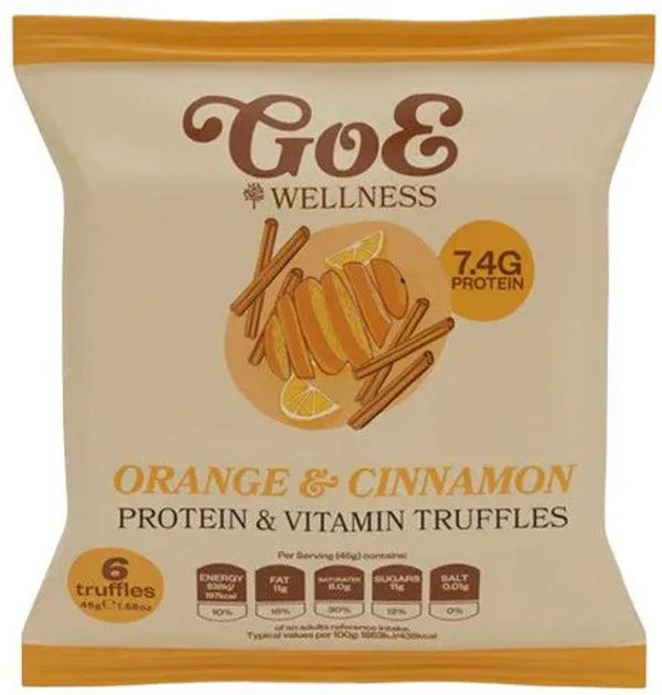 Trufle proteinowe GoE Wellness z pomarańczą i cynamonem 45 g (5065005301380) - obraz 1