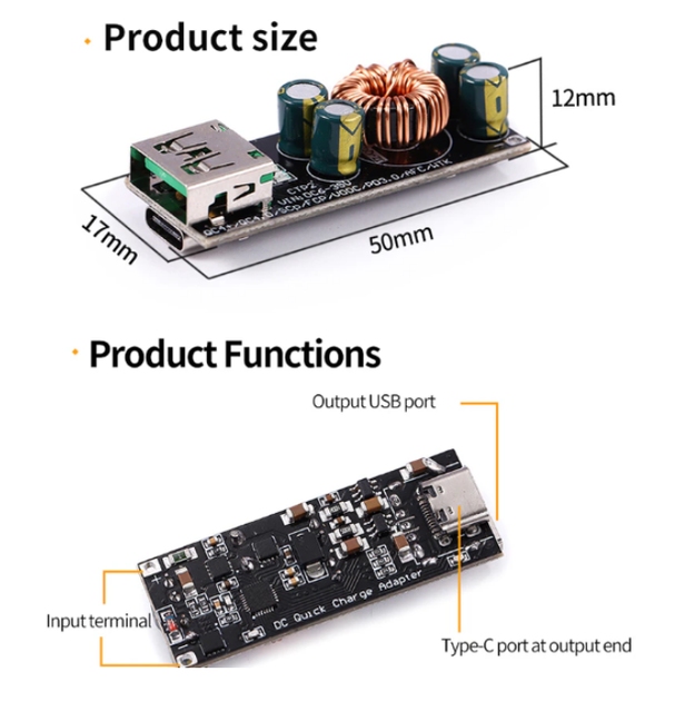 DC-DC понижающий преобразователь c поддержкой SCP QC4.0+,QC4.0 V00С PD3.0 AFC вход 6-35V, выход USB Type-C 5V - изображение 4