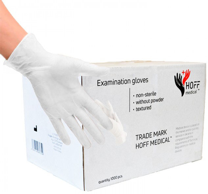 Перчатки латексные неопудренные Hoff Medical Размер L 500 пар Белые (OP_9100124) - изображение 1