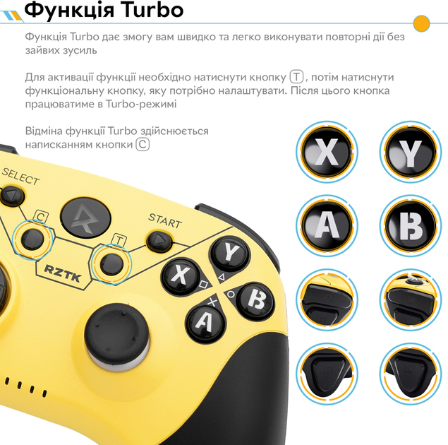 Бездротовий геймпад RZTK GamePad BT5.0 PC/iOS/Android/PS3/PS4 Yellow - зображення 5