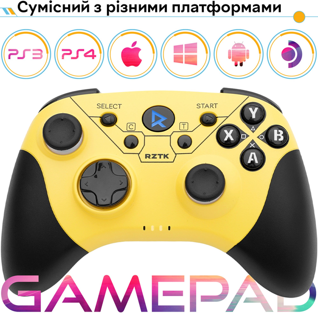 Бездротовий геймпад RZTK GamePad BT5.0 PC/iOS/Android/PS3/PS4 Yellow - зображення 7