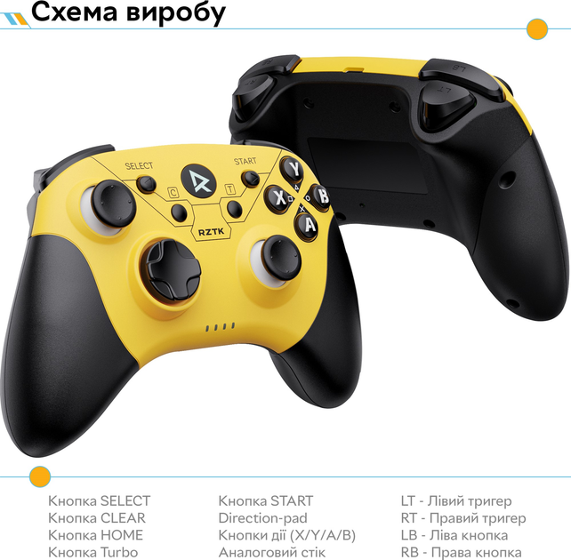 Бездротовий геймпад RZTK GamePad BT5.0 PC/iOS/Android/PS3/PS4 Yellow - зображення 11