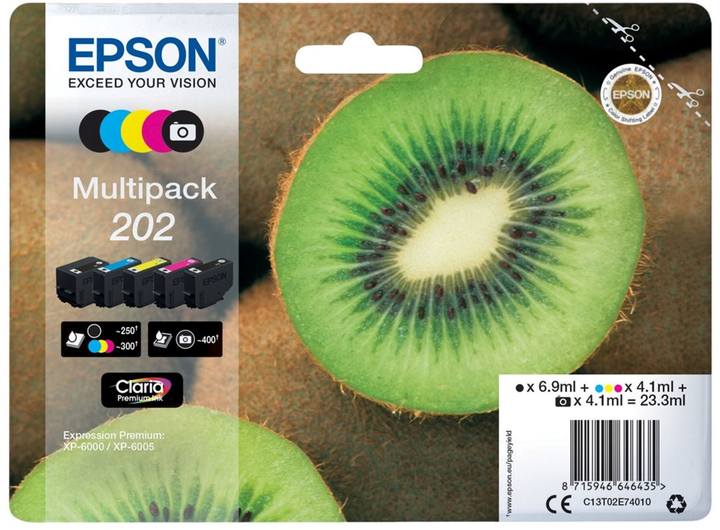 Zestaw tuszy Epson 202 Multipack Black/Photo Black/Cyan/Magenta/Yellow (8715946646435) - obraz 1