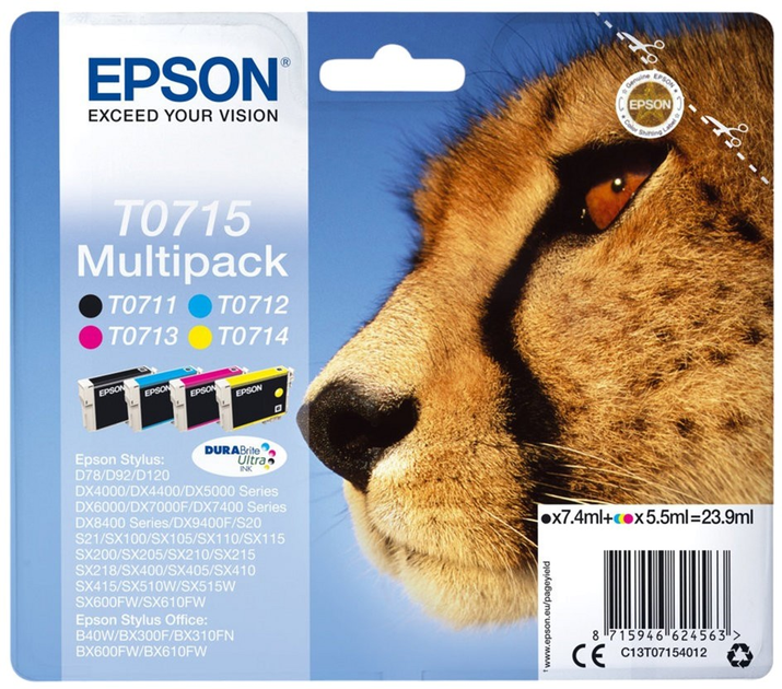 Zestaw tuszy Epson T0715 Multipack Cyan/Magenta/Yellow/Black (8715946624563) - obraz 1