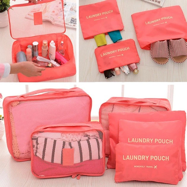 Набор органайзеров для вещей Laundry Pouch розовый 6 сумочек на застежках - изображение 3