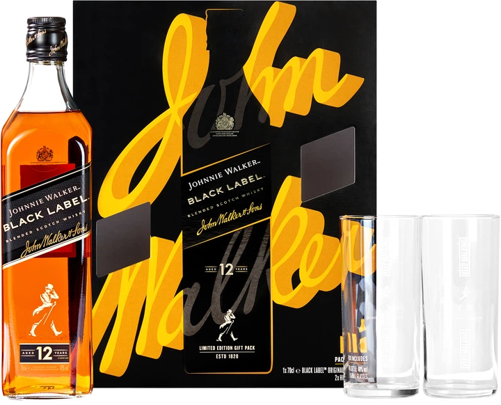 Виски Johnnie Walker Black label 12 лет выдержки 0.7 л 40% с 2-мя