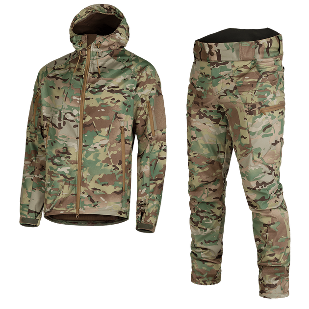 Костюм мужской SoftShell куртка и штаны Мультикам M (Kali) AI049 из влаго - ветрозащитного материала с капюшоном полевой повседневный для туризма - изображение 1