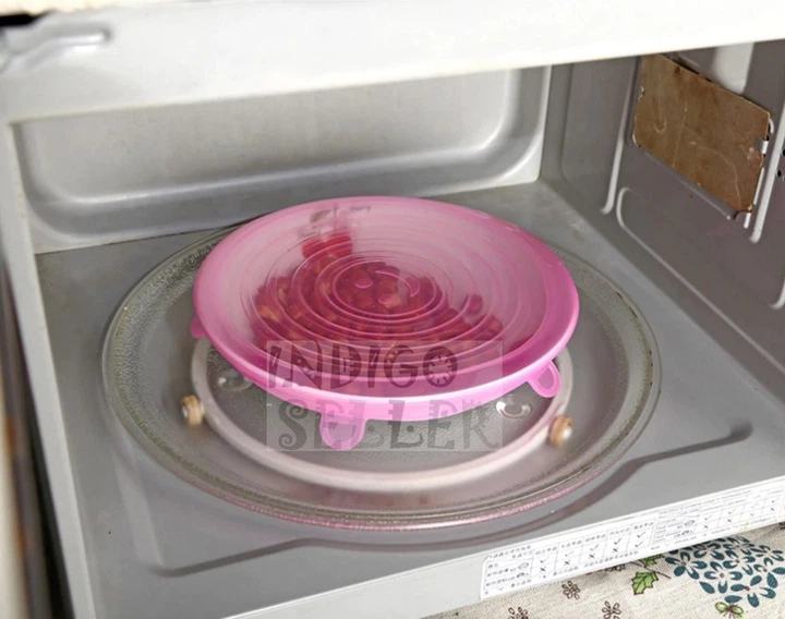 Силиконовые универсальные крышки для посуды Silicone Sealing Lids набор 6 штук розовые - изображение 7