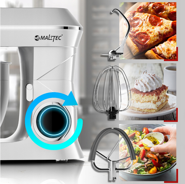 Тістоміс міксер планетарний електричний MalTec 2200 W Silver - Фото 7 Тістоміс міксер планетарний електричний MalTec 2200 W Silver - зображення 7