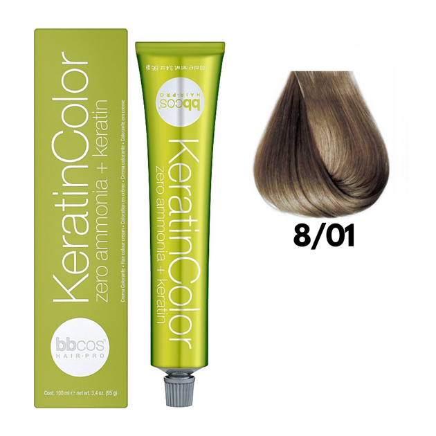 8/01 Крем-краска для волос безаммиачная BBCOS Keratin Color блондин светло-пепельный 100 мл - Фото 1 8/01 Крем-краска для волос безаммиачная BBCOS Keratin Color блондин светло-пепельный 100 мл - изображение 1