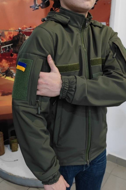 Куртка тактическая Soft Shell водонепроницаемая флис хаки 50 - изображение 2