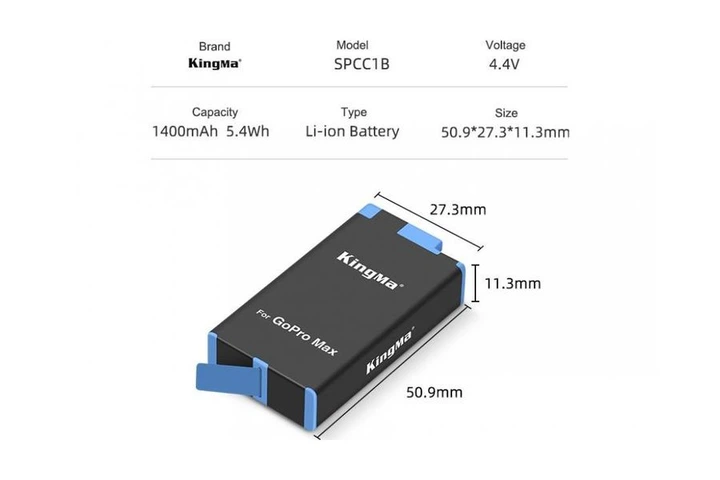 3-Pack SPCC1B комплект з 2 акумуляторів KingMa для GoPro SPCC1B та подвійного зарядного пристрою - Фото 12 3-Pack SPCC1B комплект з 2 акумуляторів KingMa для GoPro SPCC1B та подвійного зарядного пристрою - зображення 12