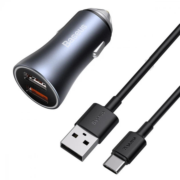 АЗП Baseus Golden Contactor Pro 40W 2USB + Cable Type-C 5A (1m) dark gray - изображение 6