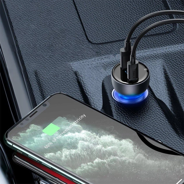 Автомобільний зарядний пристрій Baseus USB/USB Type C 65 Вт 5 A SCP QC 4.0+ PD 3.0 Dark-Gray (YM1787) - зображення 9