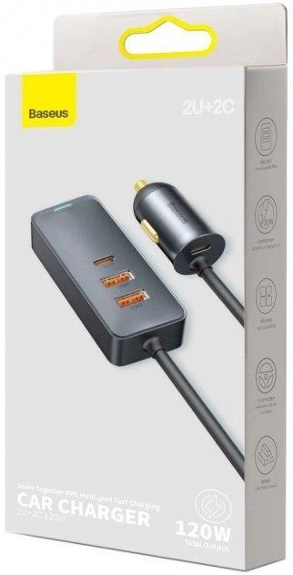 Автомобильное зарядное устройство Baseus Share Together PPS with extension cord 120 W Grey (YM1361) - изображение 6