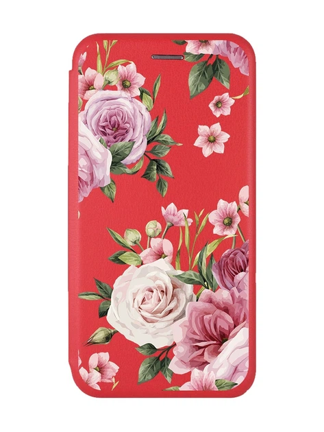 Чехол-книжка с рисунком для Xiaomi Redmi Note 8 Pro Красный :: Розовые цветы (принт 287) - Фото 1 Чехол-книжка с рисунком для Xiaomi Redmi Note 8 Pro Красный :: Розовые цветы (принт 287) - изображение 1
