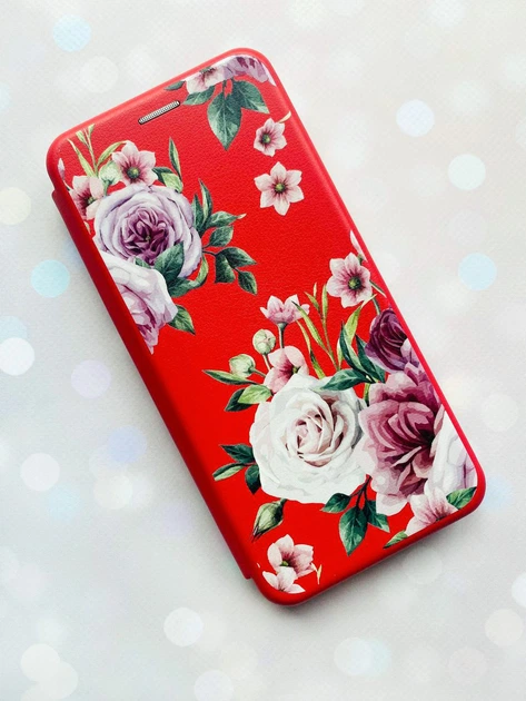 Чехол-книжка с рисунком для Xiaomi Redmi Note 8 Pro Красный :: Розовые цветы (принт 287) - Фото 2 Чехол-книжка с рисунком для Xiaomi Redmi Note 8 Pro Красный :: Розовые цветы (принт 287) - изображение 2