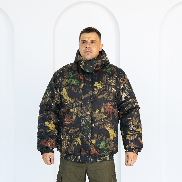 Бушлат камуфляжный зимний темный Клен на флисе и синтепоне, мужская зимняя куртка на резинке 48 - изображение 1