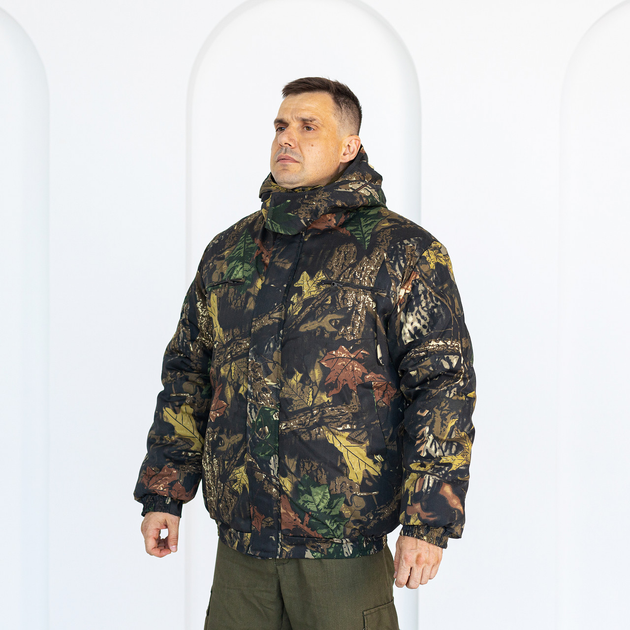 Бушлат камуфляжный зимний темный Клен на флисе и синтепоне, мужская зимняя куртка на резинке 48 - изображение 2